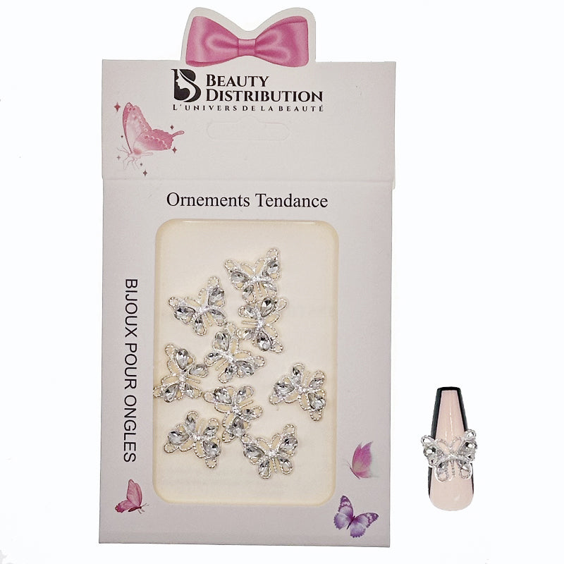 Butterfly Nail Rhinestone Silver