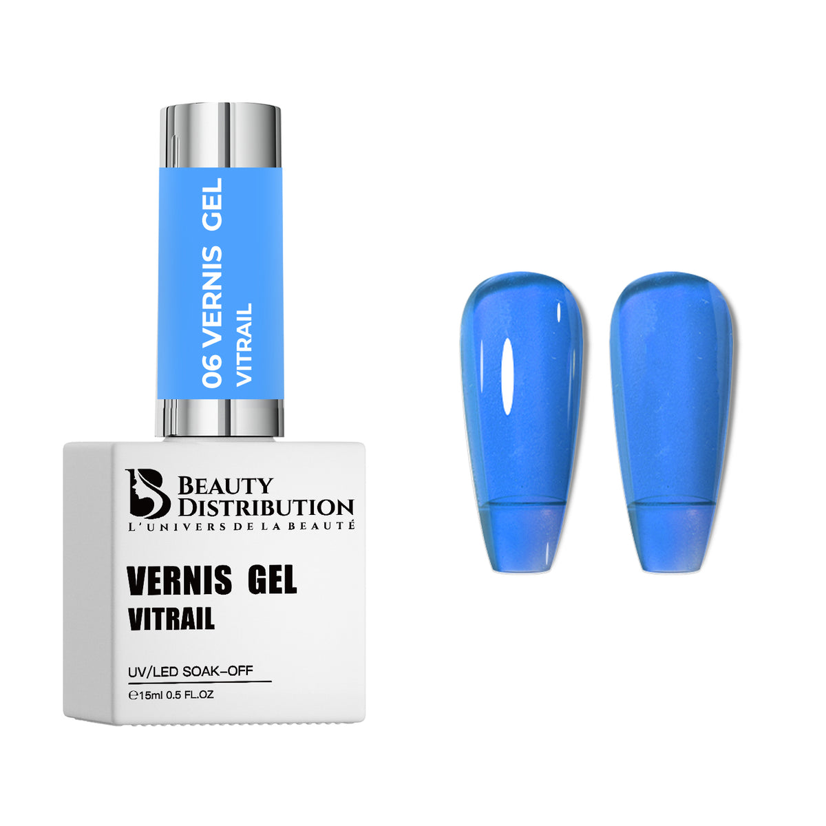 Vernis Gel UV/LED Vitrail Bleu Ciel N°06 15ml