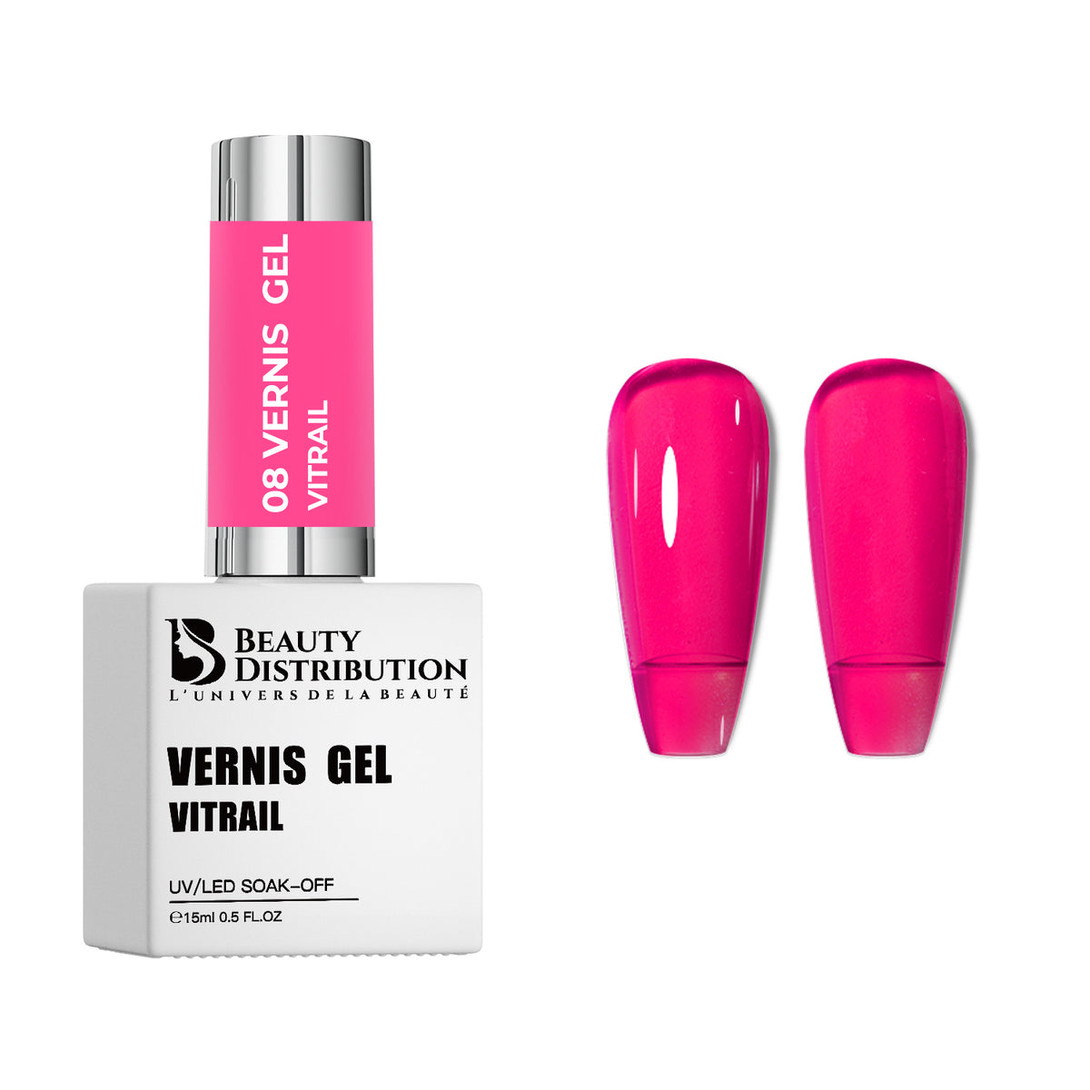 Vernis Gel UV/LED Vitrail Rose Vif N°08 15ml
