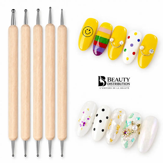 Lot de 5 dotting tools à manche en bois – Nail art