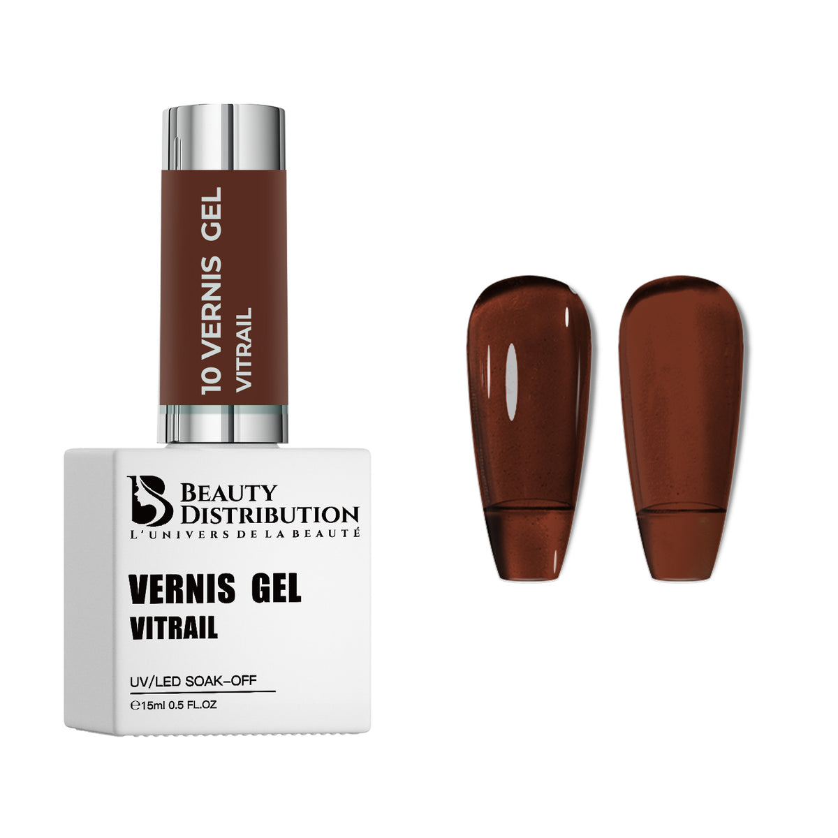 Vernis Gel UV/LED Vitrail Brun Foncé Marron N°10 15ml