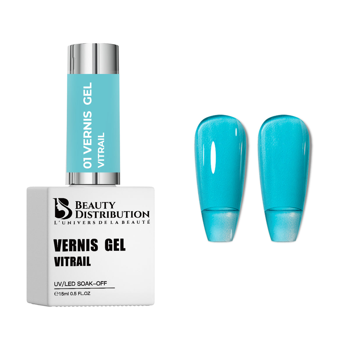 Vernis Gel UV/LED Vitrail Bleu Azur N°01 15ml