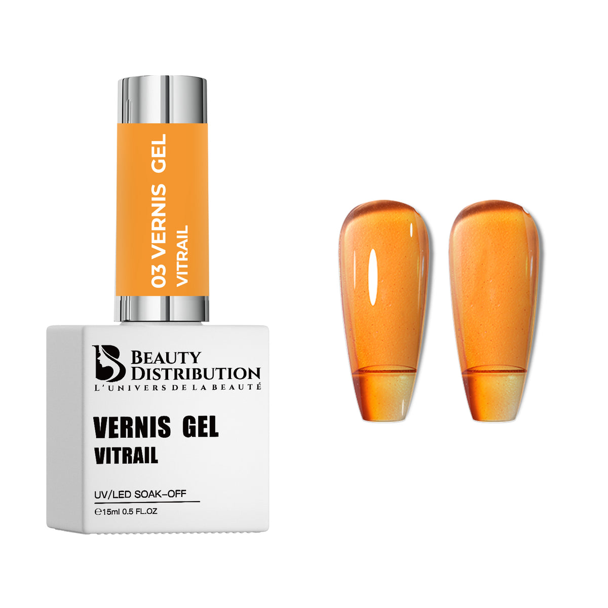 Vernis Gel UV/LED Vitrail Orange N°03 15ml