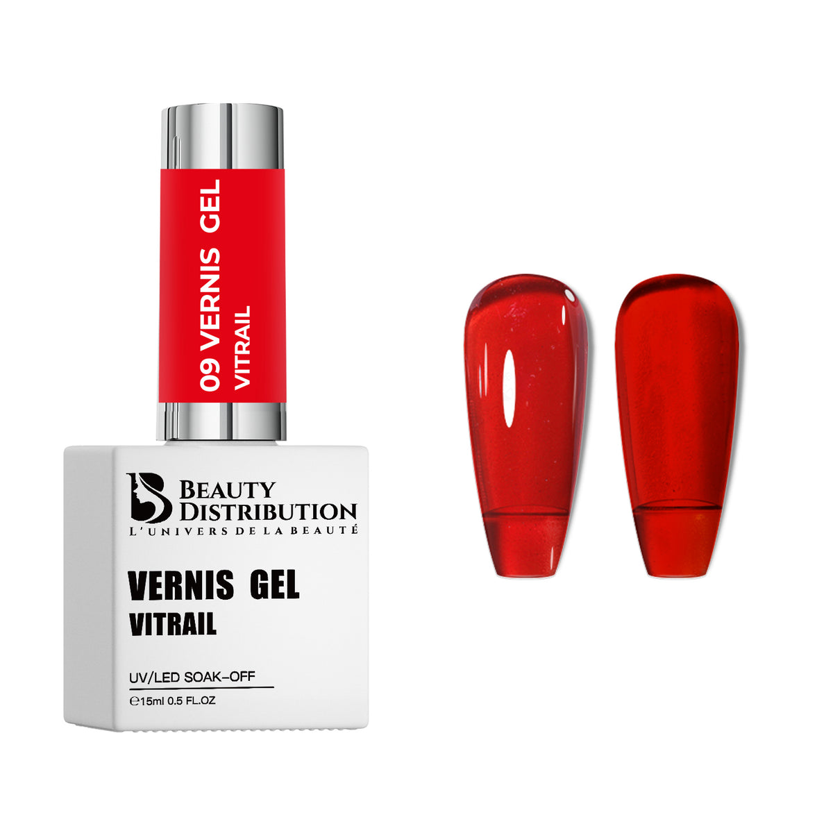 Vernis Gel UV/LED Vitrail Rouge Vif N°09 15ml